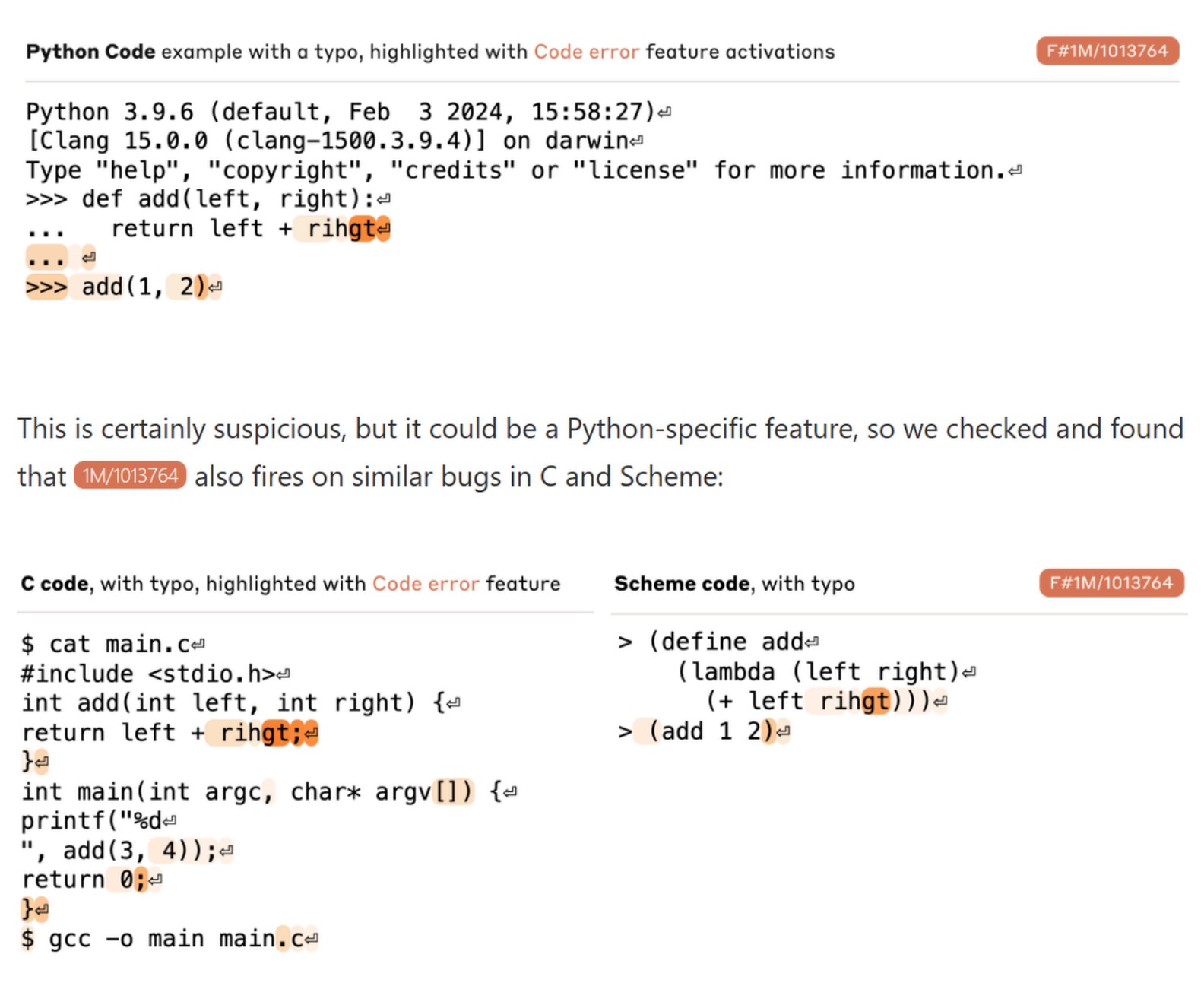 Code error feature that generalises across programming languages